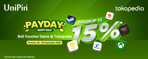 🎉 Tokopedia Payday Happy Sale! Diskon Hingga 15% untuk UniPin Voucher 🎮